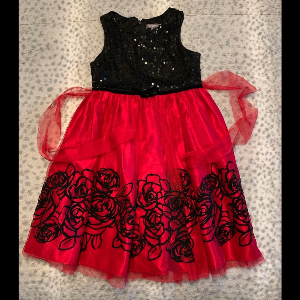 ‼️SOLD‼️Girls red & black dress, Newberry sequence & tule.